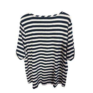 Talbots Plus Size 3X Navy & Metallic Pink Striped Cotton Blend 3/4 Sleeve Top